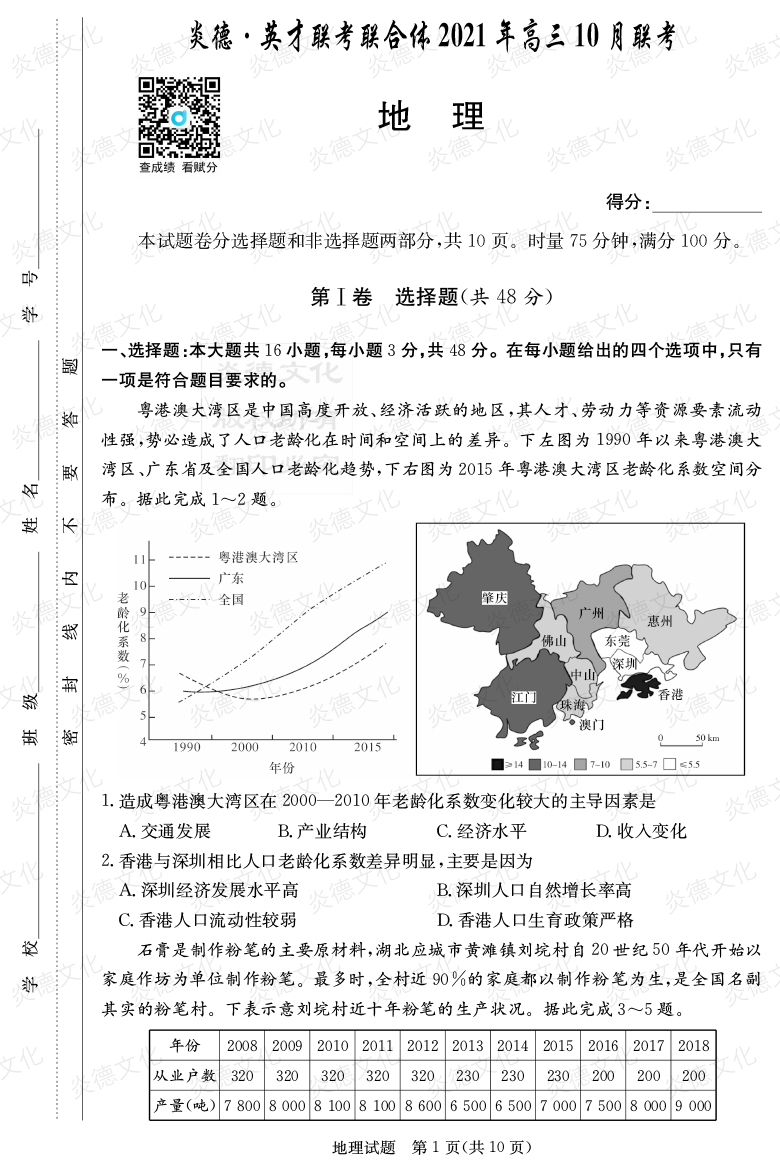 [地理]炎德英才聯(lián)考聯(lián)合體2021年高三10月聯(lián)考（2022屆長(zhǎng)郡中學(xué)高三2次月考）